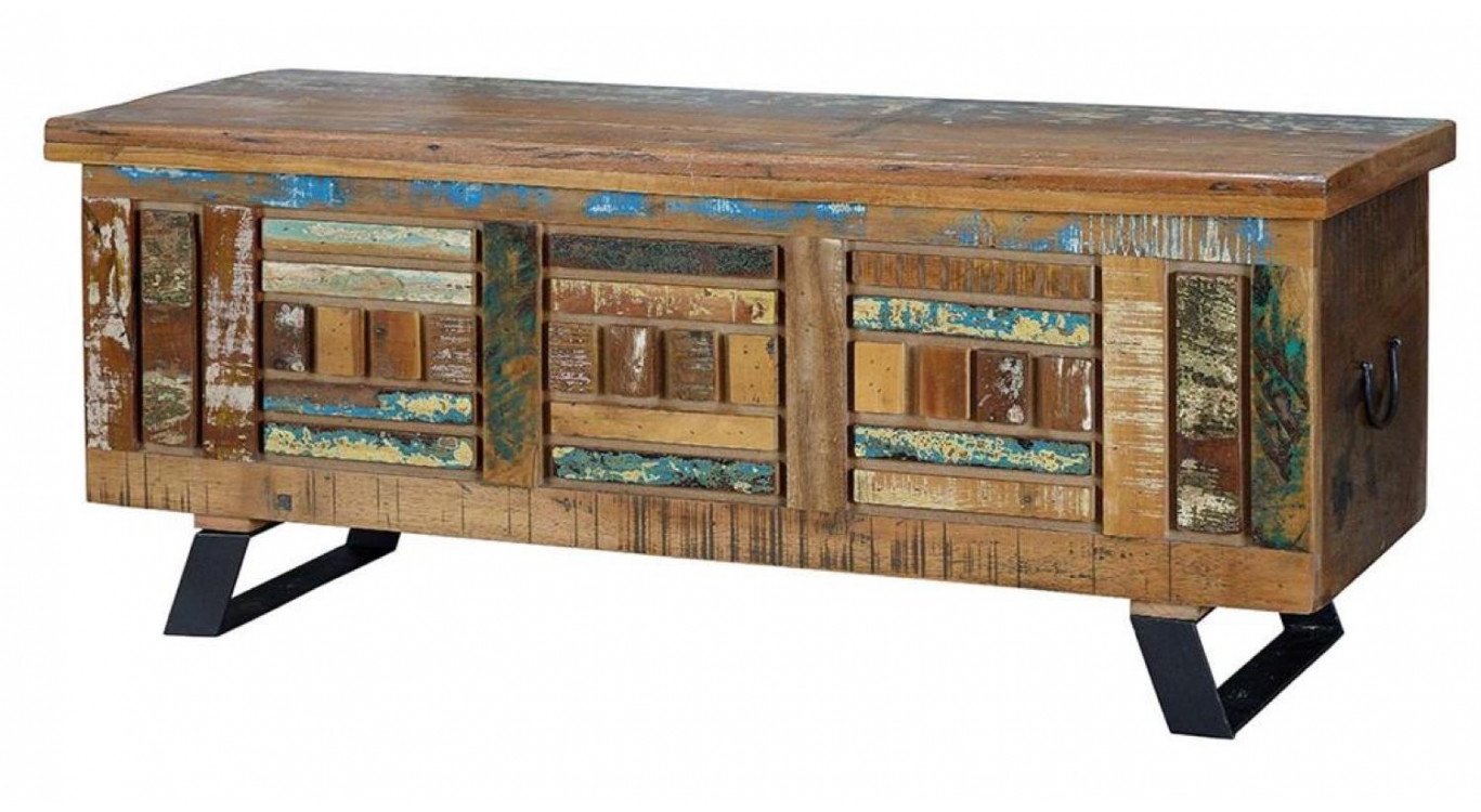 Truhe Holz und Eisen Braun 116x40x47cm