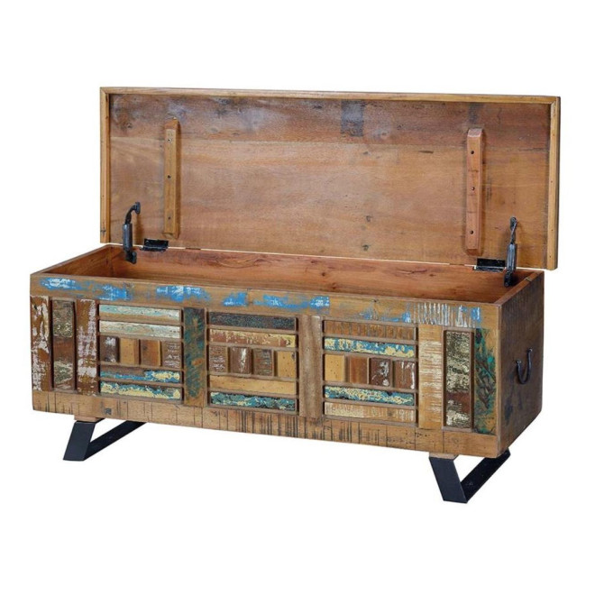 Coffre Bois et Fer Marron 116x40x47cm