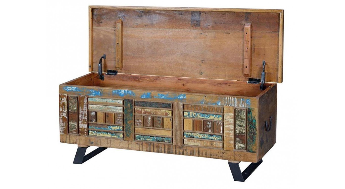 Truhe Holz und Eisen Braun 116x40x47cm