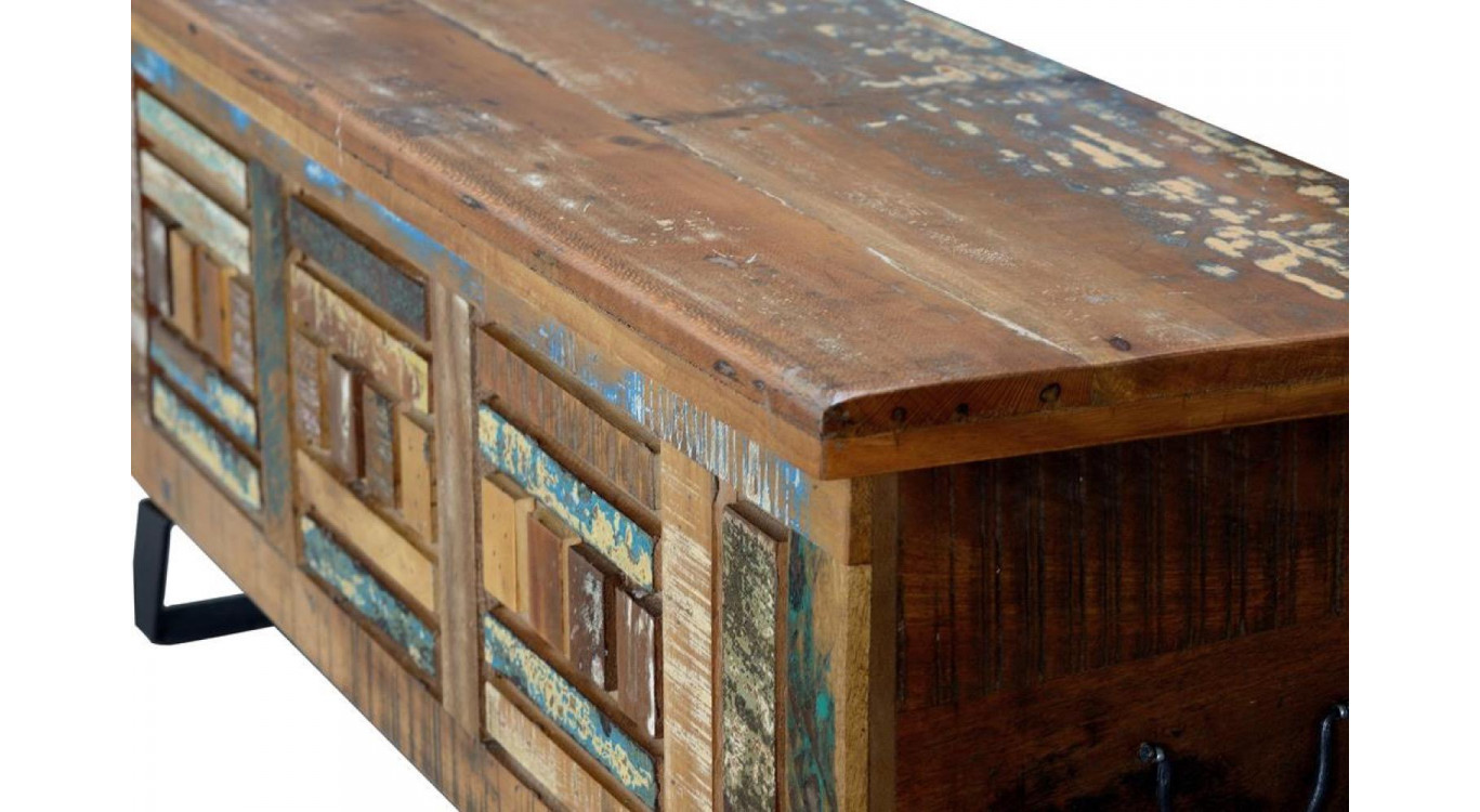 Coffre Bois et Fer Marron 116x40x47cm