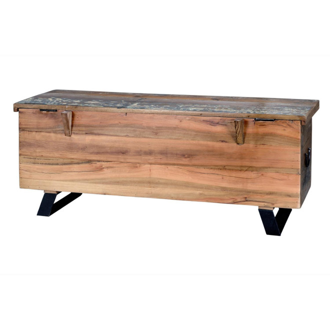 Truhe Holz und Eisen Braun 116x40x47cm