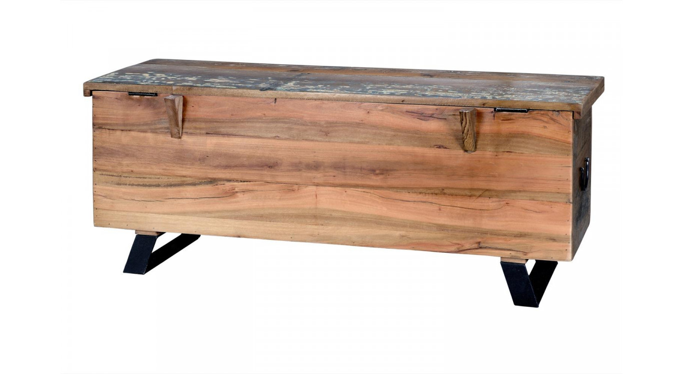 Truhe Holz und Eisen Braun 116x40x47cm