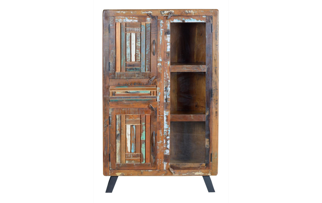 Schrank 1 Schublade Holz und Eisen Braun 90x38x140cm