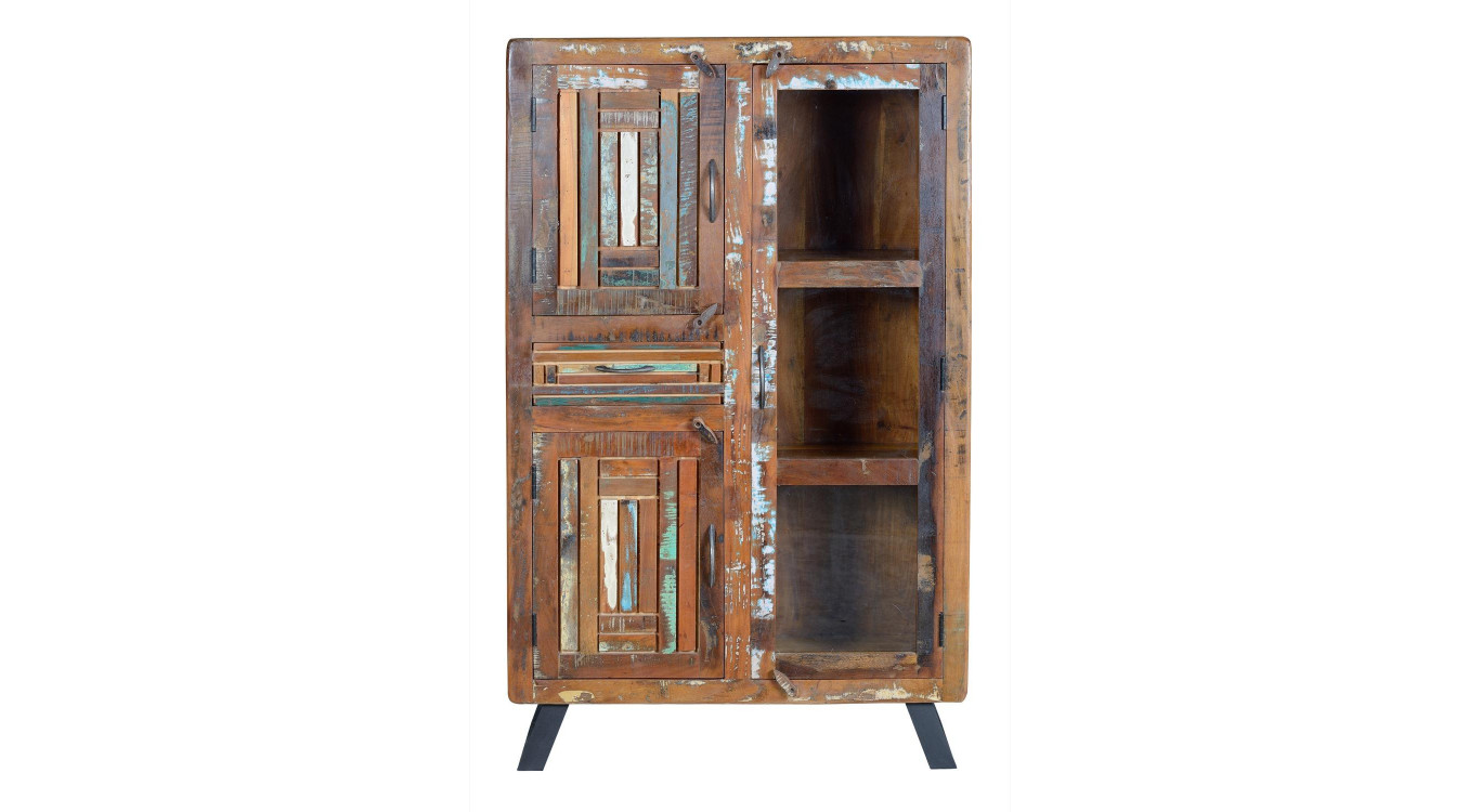 Schrank 1 Schublade Holz und Eisen Braun 90x38x140cm