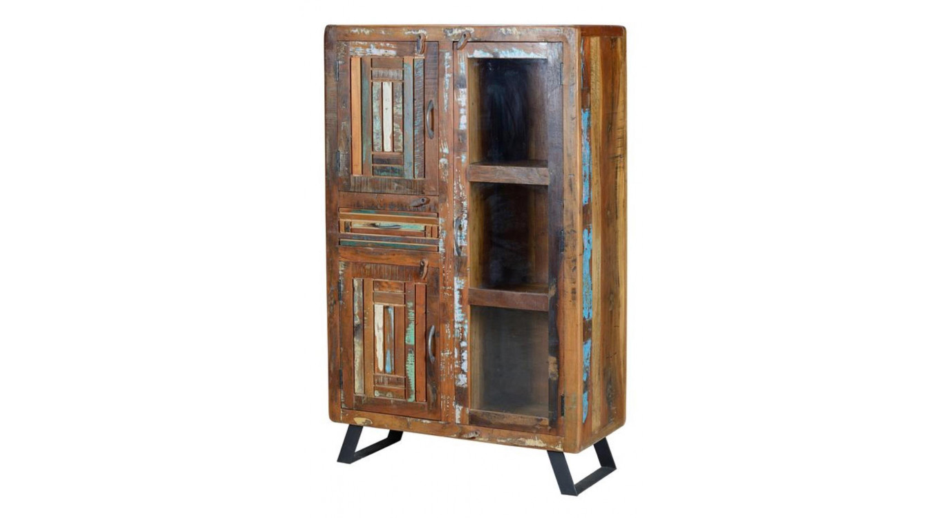 Schrank 1 Schublade Holz und Eisen Braun 90x38x140cm