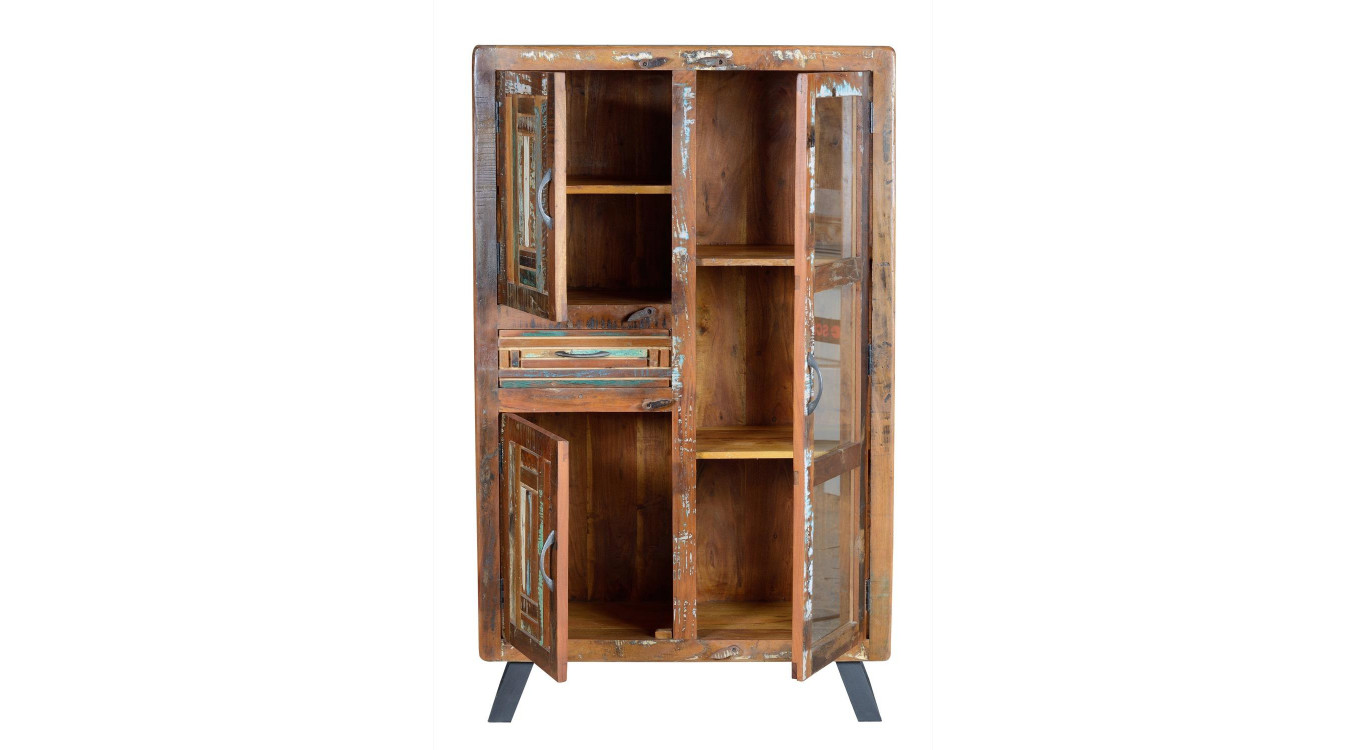 Schrank 1 Schublade Holz und Eisen Braun 90x38x140cm