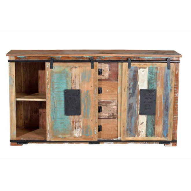 Buffet 4 Tiroirs Bois, Fer Marron 150x38x81cm