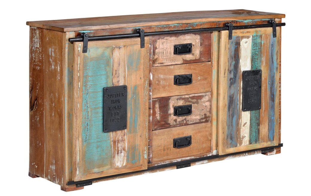Anrichte mit 4 Schubladen Holz, Eisen Braun 150x38x81cm
