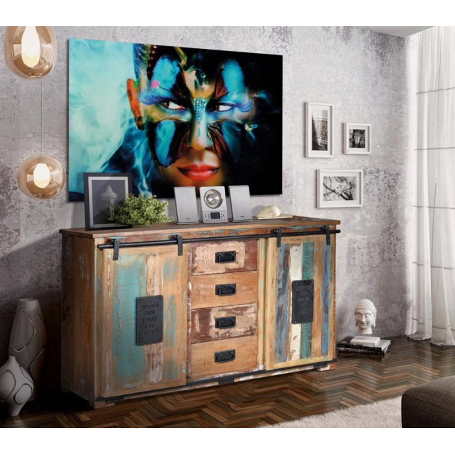 Anrichte mit 4 Schubladen Holz, Eisen Braun 150x38x81cm