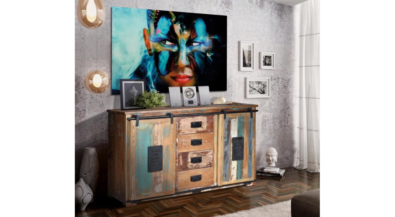 Anrichte mit 4 Schubladen Holz, Eisen Braun 130x38x81cm