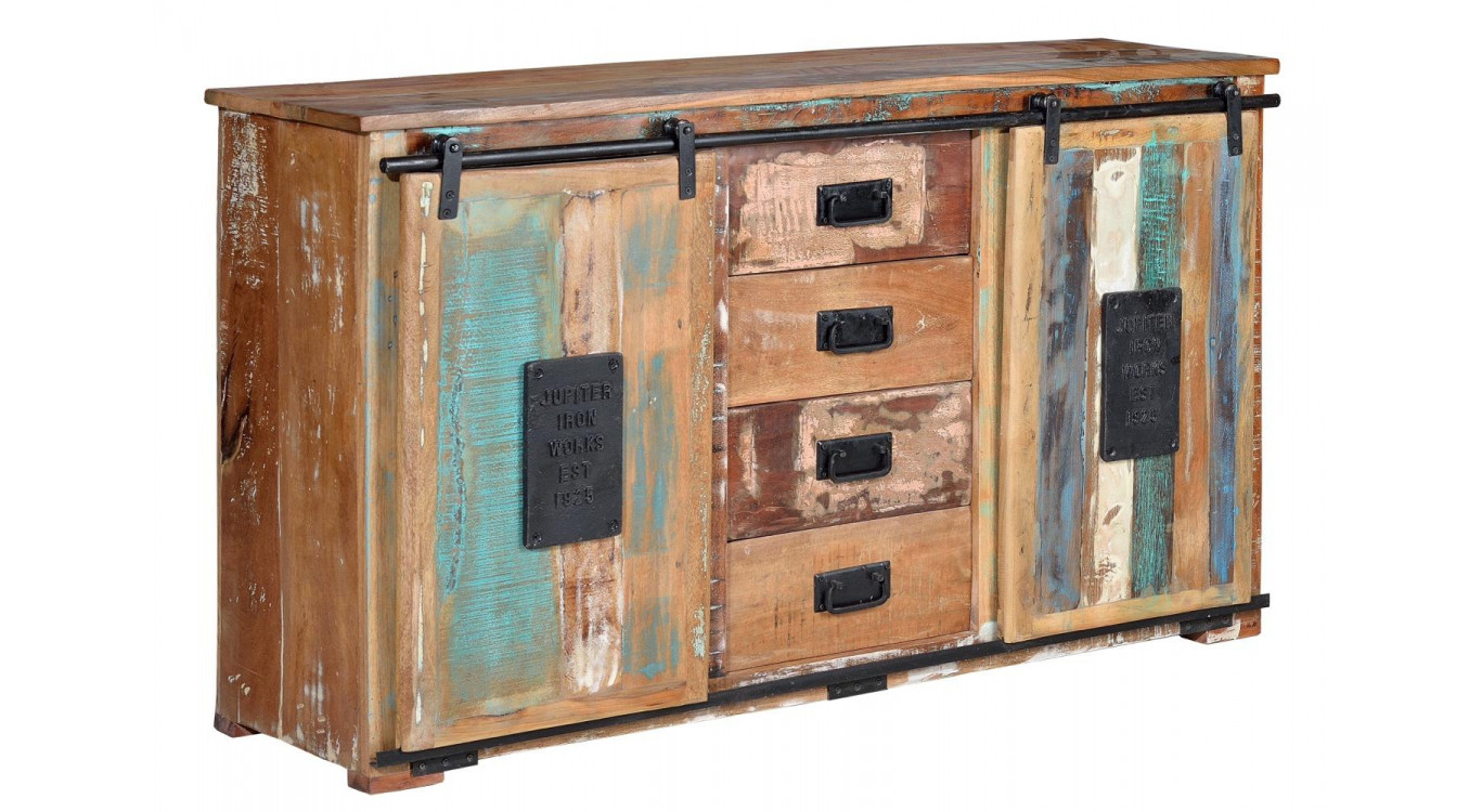 Anrichte mit 4 Schubladen Holz, Eisen Braun 130x38x81cm