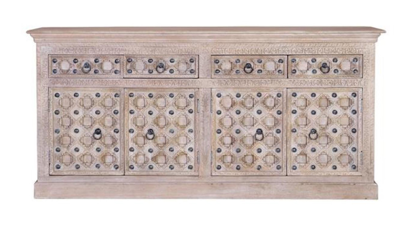 Truhe mit 4 Schubladen Holz, Eisen Weiß 190x40x92cm
