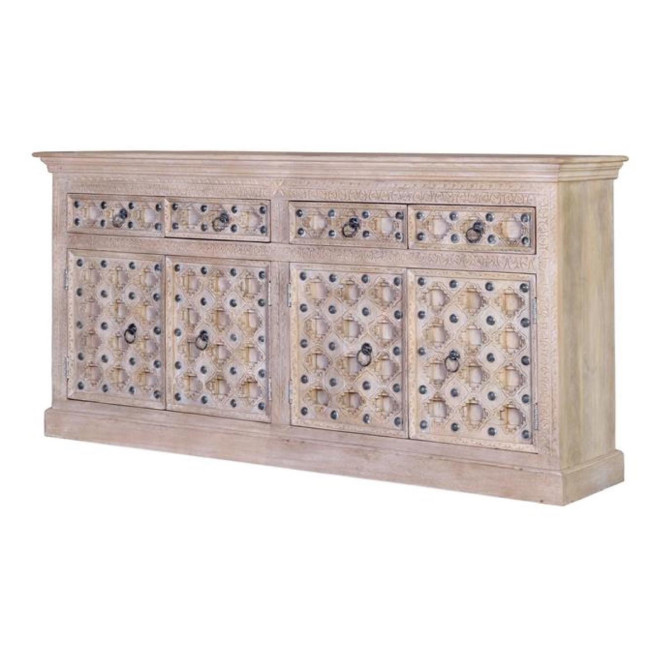 Truhe mit 4 Schubladen Holz, Eisen Weiß 190x40x92cm
