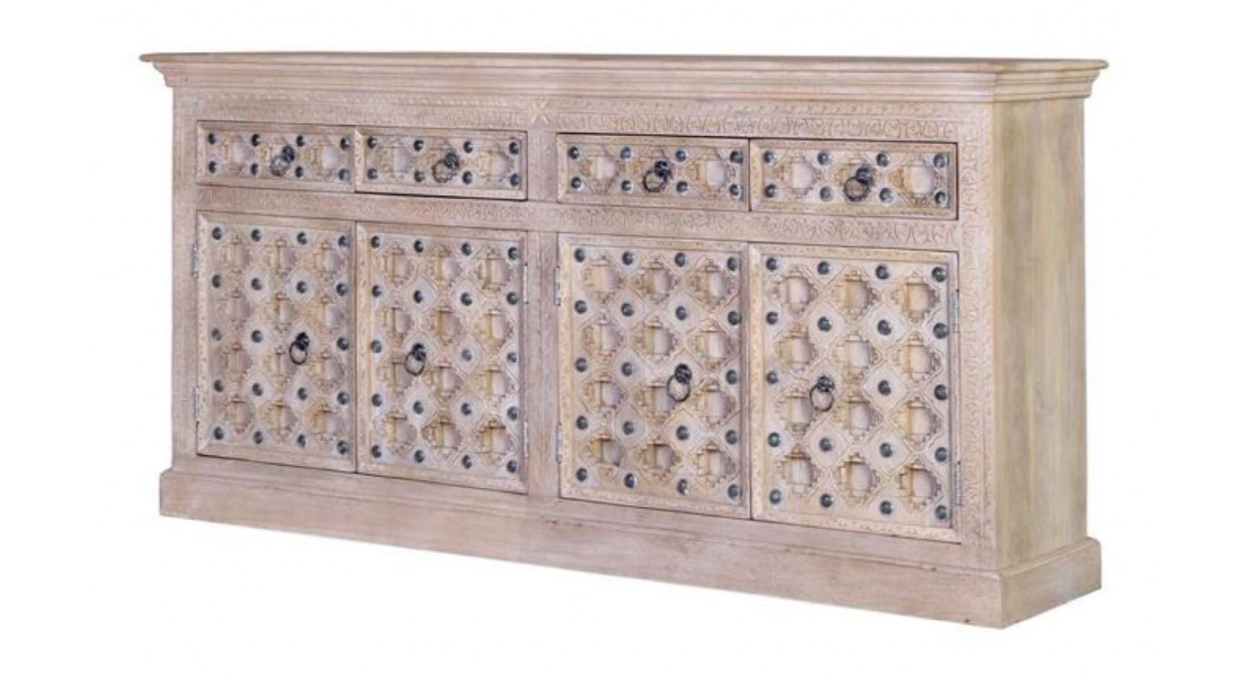 Truhe mit 4 Schubladen Holz, Eisen Weiß 190x40x92cm