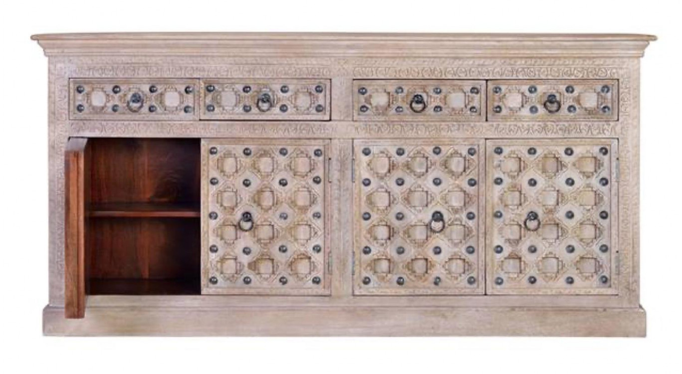 Truhe mit 4 Schubladen Holz, Eisen Weiß 190x40x92cm