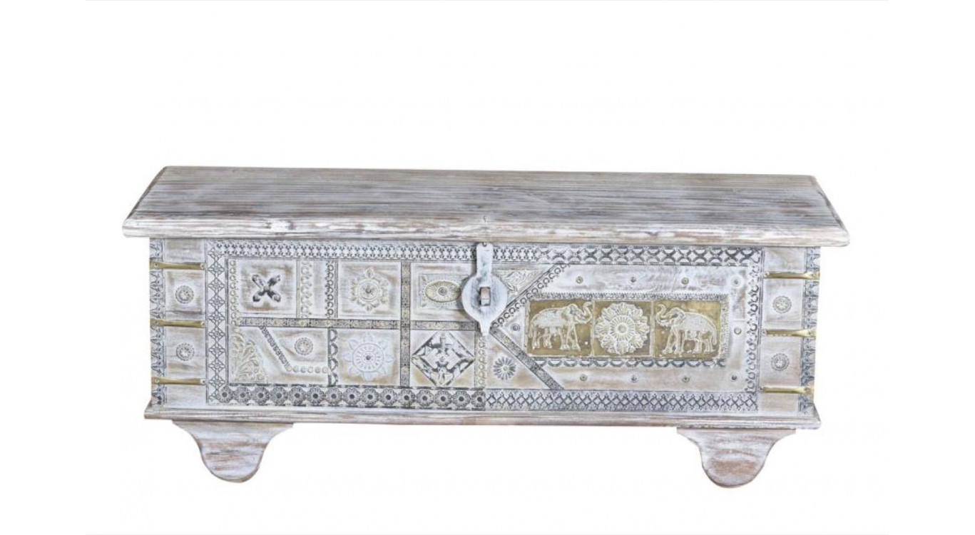Coffre Bois, Bronze Blanc 116x40x46cm