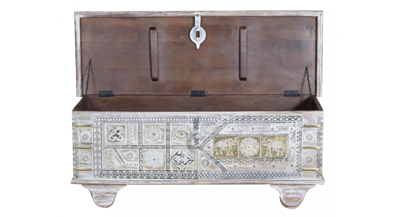 Truhe Holz, Bronze Weiß 116x40x46cm