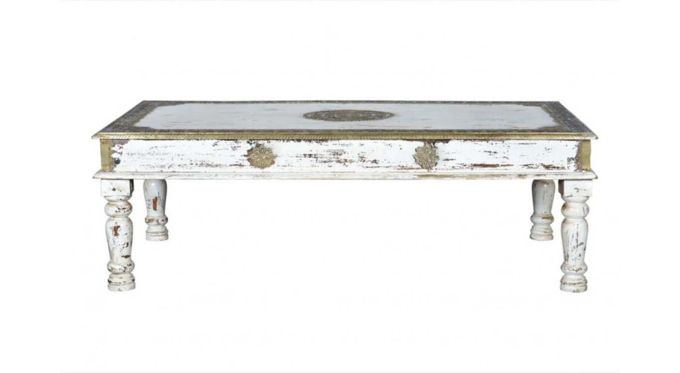 Couchtisch Holz, Bronze Weiß 140x80x45cm