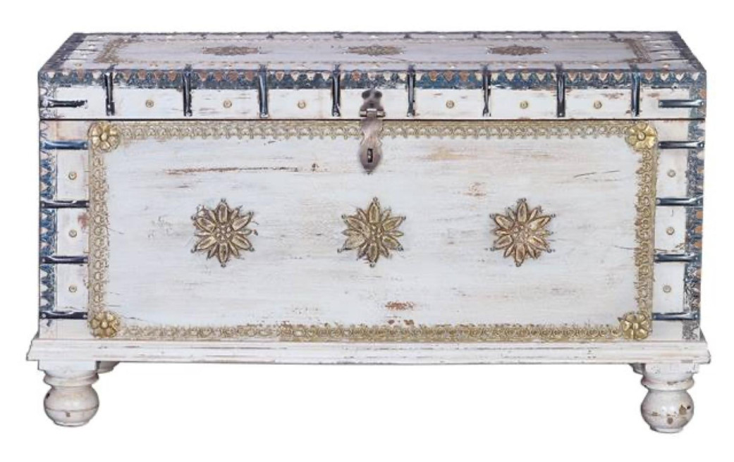 Truhe Holz, Bronze Weiß 100x40x57cm