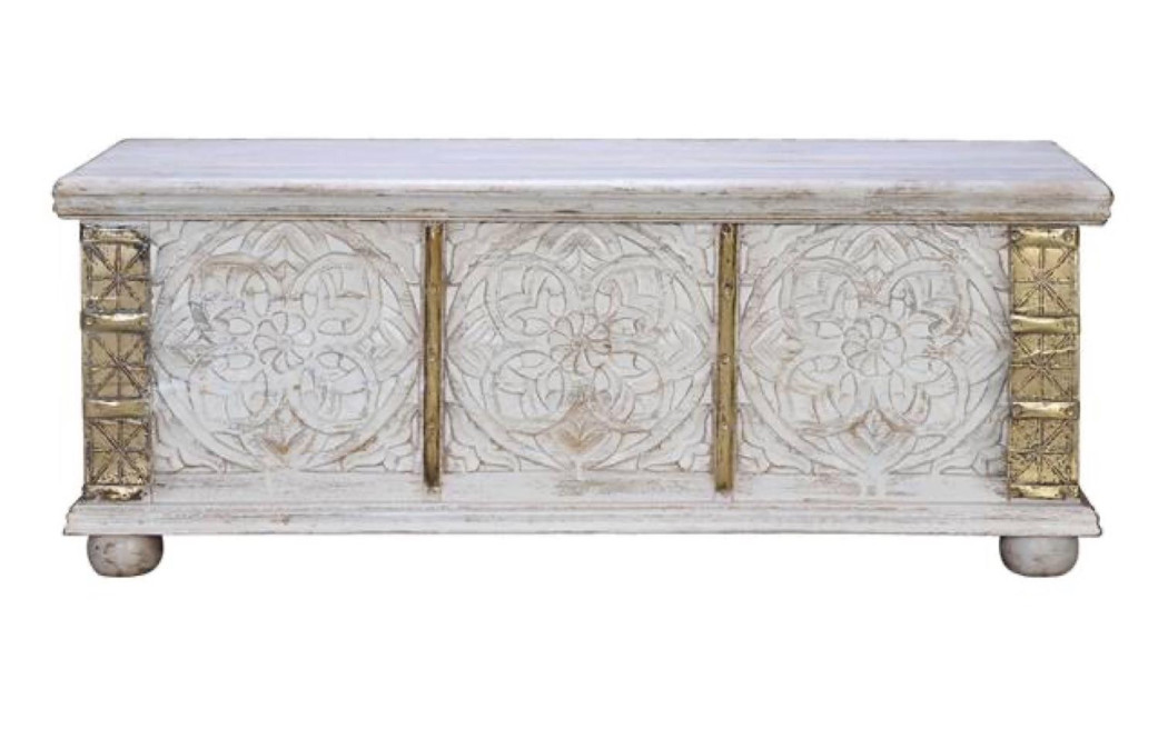 Coffre Bois, Bronze Blanc 116x40x45cm