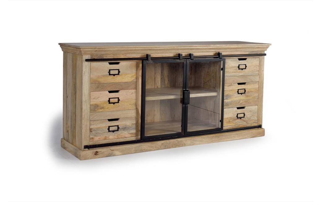Truhe 6 Schubladen Holz, Eisen Braun 180x45x86cm