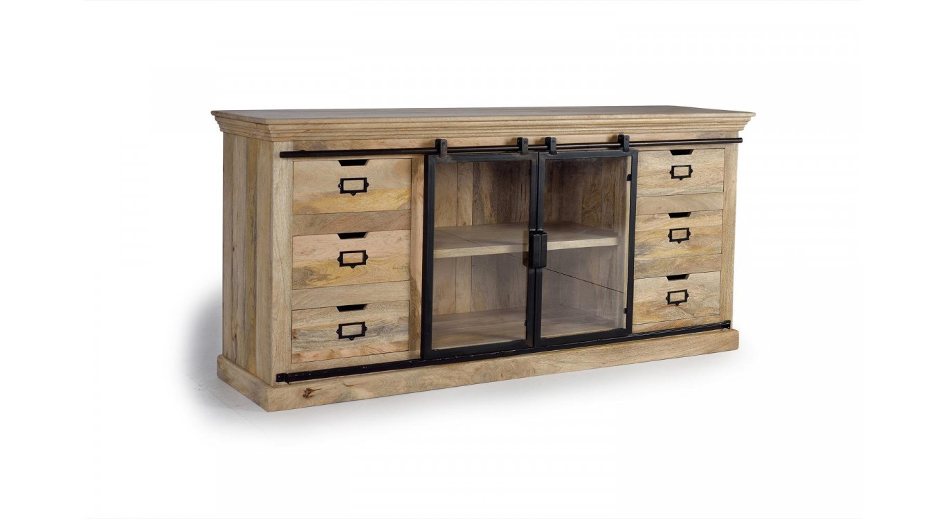 Truhe 6 Schubladen Holz, Eisen Braun 180x45x86cm