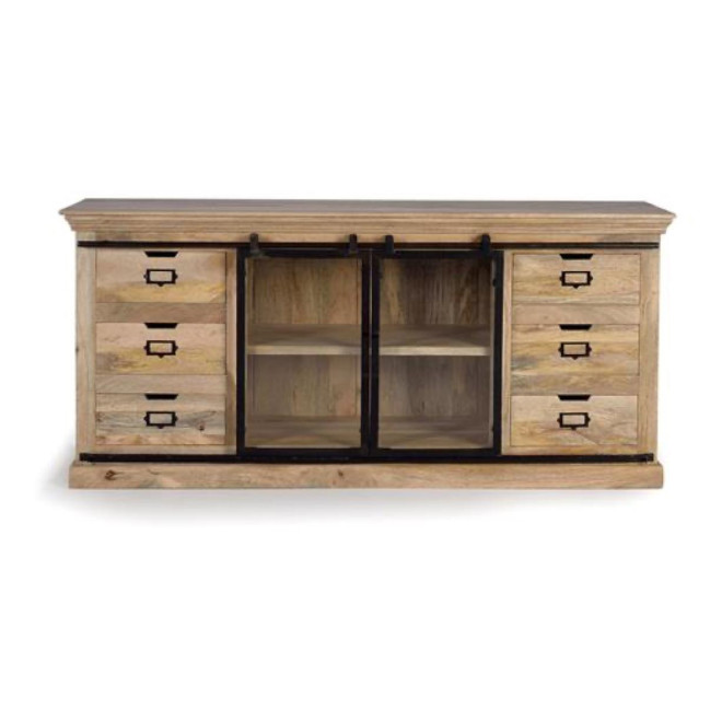 Truhe 6 Schubladen Holz, Eisen Braun 180x45x86cm