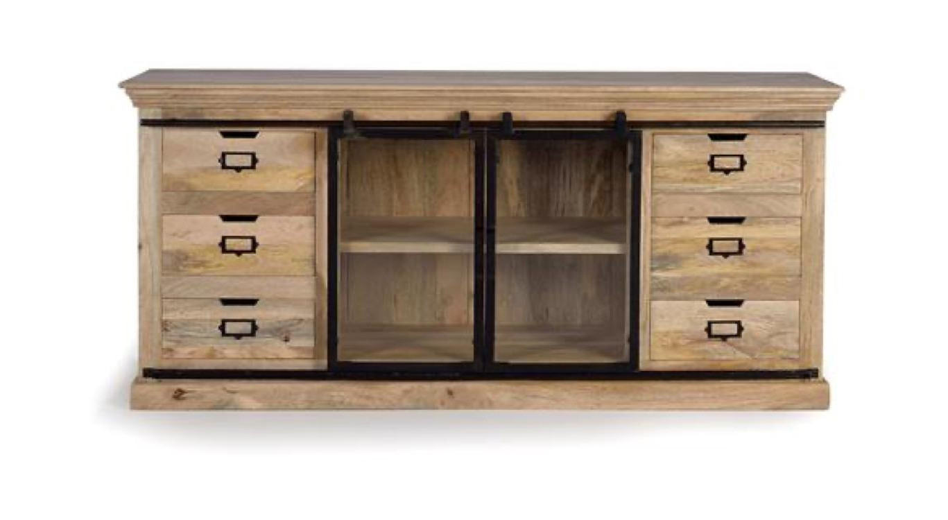 Truhe 6 Schubladen Holz, Eisen Braun 180x45x86cm