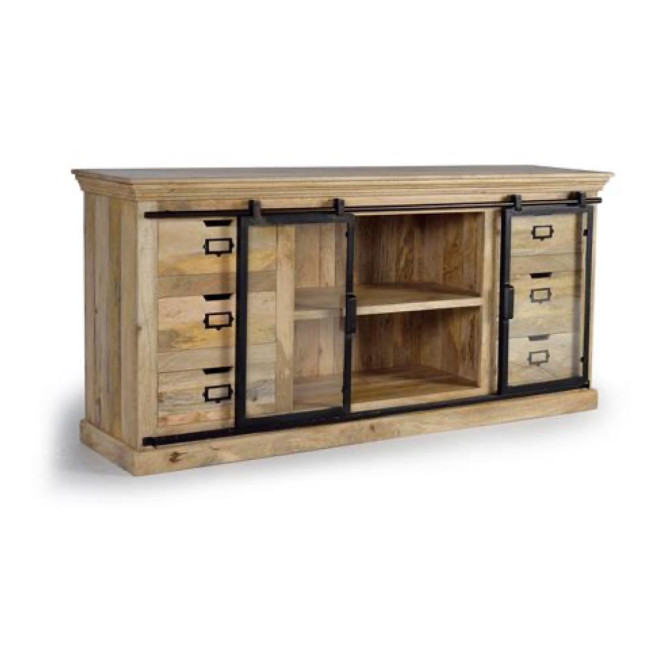 Truhe 6 Schubladen Holz, Eisen Braun 180x45x86cm