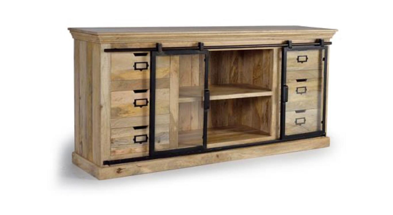Truhe 6 Schubladen Holz, Eisen Braun 180x45x86cm