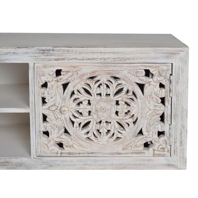 Meuble TV Bois, Fer Blanc 170x40x55cm