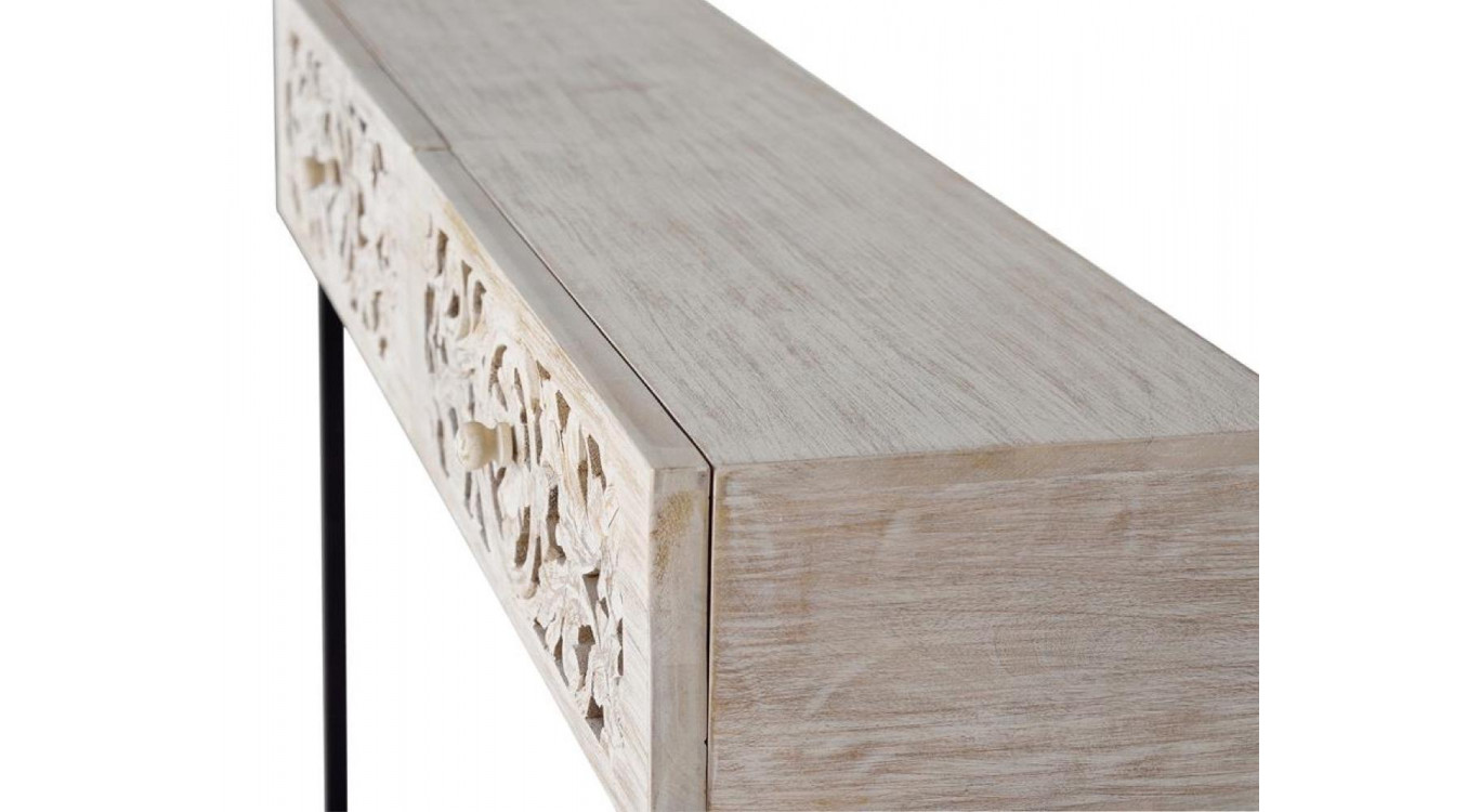 Konsole mit 2 Schubladen Holz, Eisen Weiß 120x30x77cm