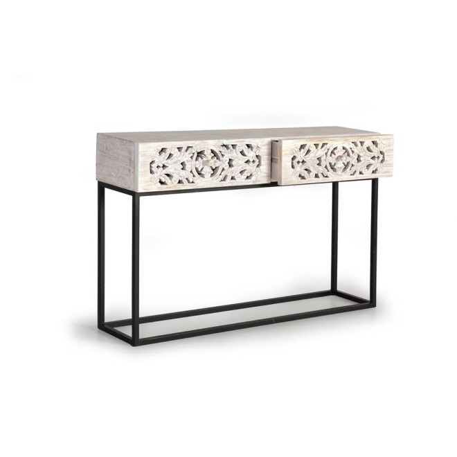 Konsole mit 2 Schubladen Holz, Eisen Weiß 120x30x77cm