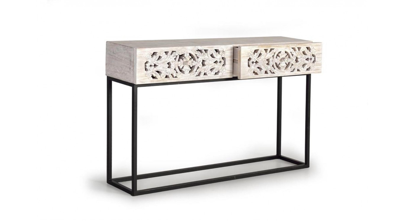Konsole mit 2 Schubladen Holz, Eisen Weiß 120x30x77cm