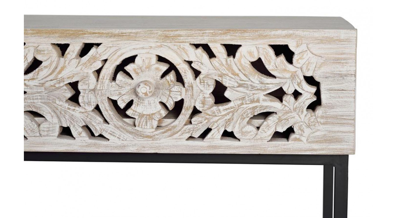 Konsole mit 2 Schubladen Holz, Eisen Weiß 120x30x77cm