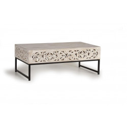 Table Basse Bois, Fer Blanc 110x60x40cm