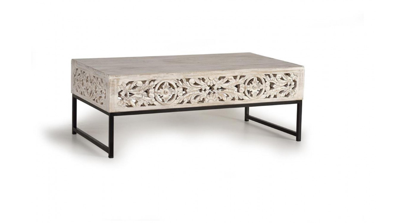 Couchtisch Holz, Eisen Weiß 110x60x40cm
