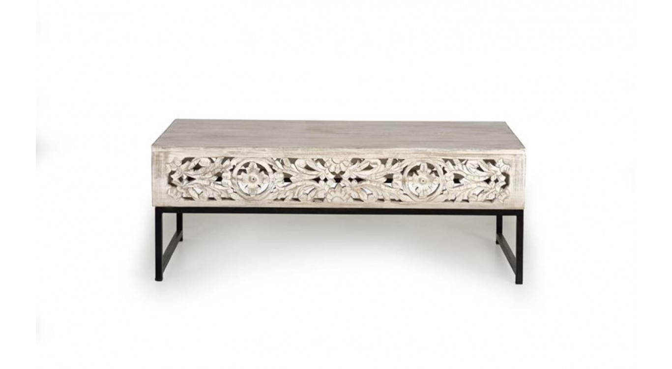 Couchtisch Holz, Eisen Weiß 110x60x40cm