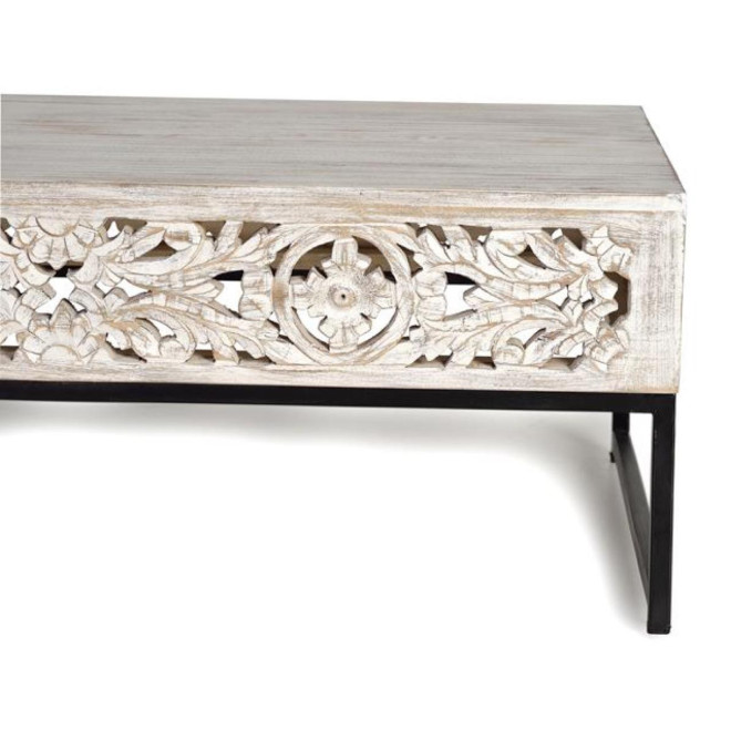 Table Basse Bois, Fer Blanc 110x60x40cm