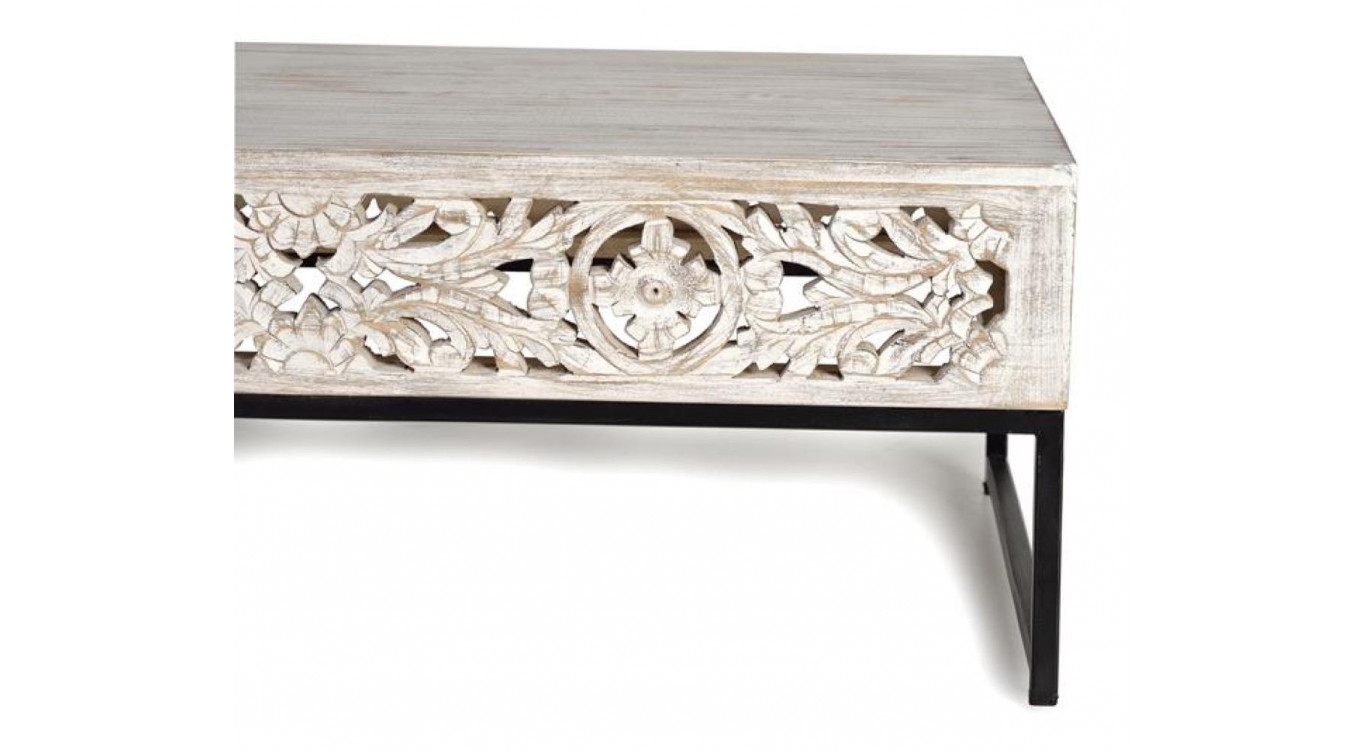 Couchtisch Holz, Eisen Weiß 110x60x40cm