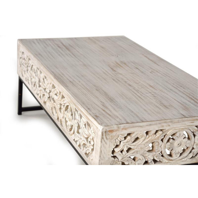 Couchtisch Holz, Eisen Weiß 110x60x40cm