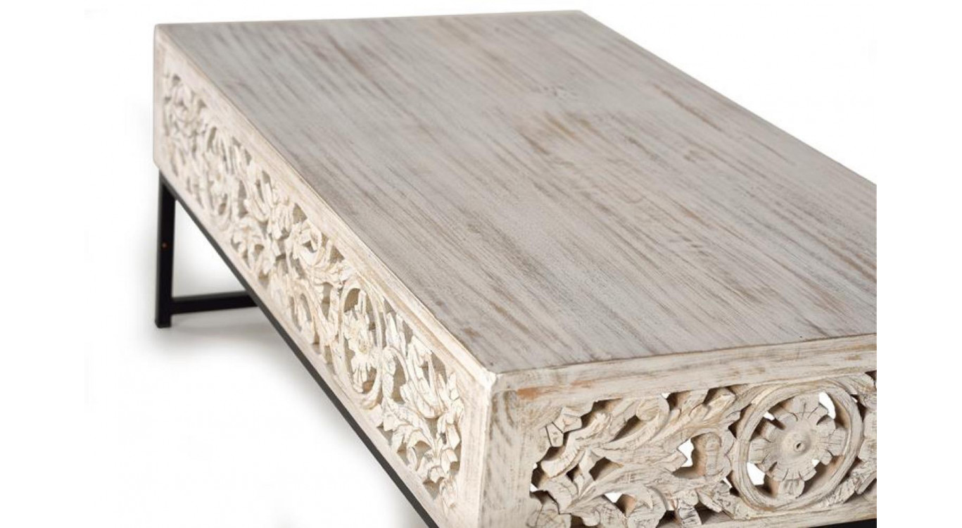 Couchtisch Holz, Eisen Weiß 110x60x40cm