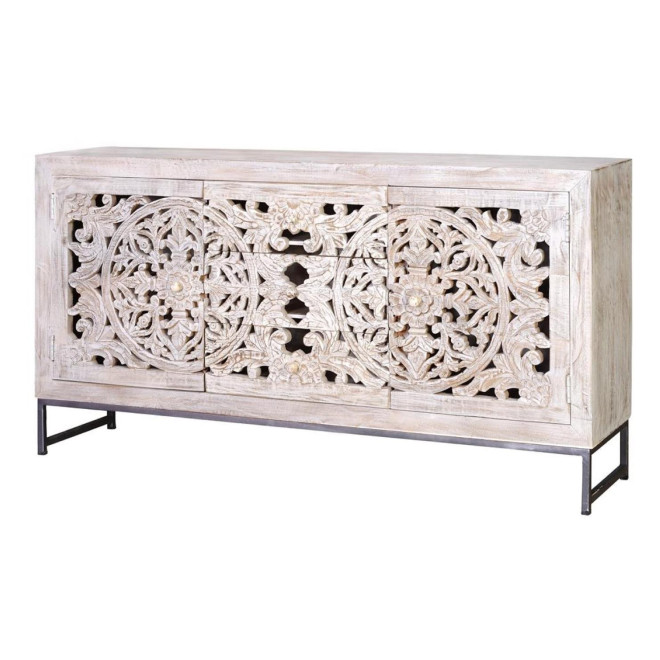 Anrichte mit 3 Schubladen Holz, Eisen Weiß 150x38x80cm