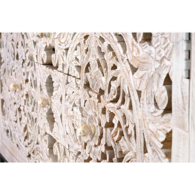Buffet 3 Tiroirs Bois, Fer Blanc 150x38x80cm