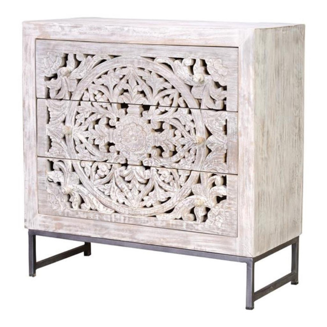 Kommode mit 3 Schubladen Holz, Eisen Weiß 80x35x81cm