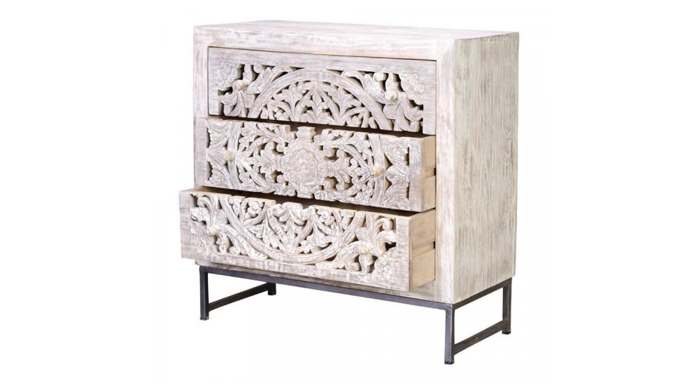 Kommode mit 3 Schubladen Holz, Eisen Weiß 80x35x81cm