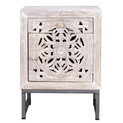 Nachttisch 1 Schublade Holz, Eisen Weiß 40x35x56cm