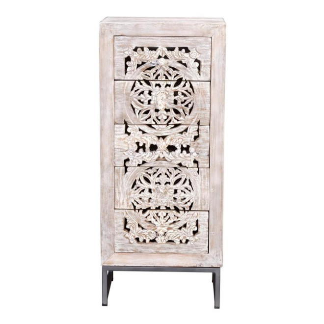 Chiffonnier 5 Tiroirs Bois, Fer Blanc 45x35x106cm