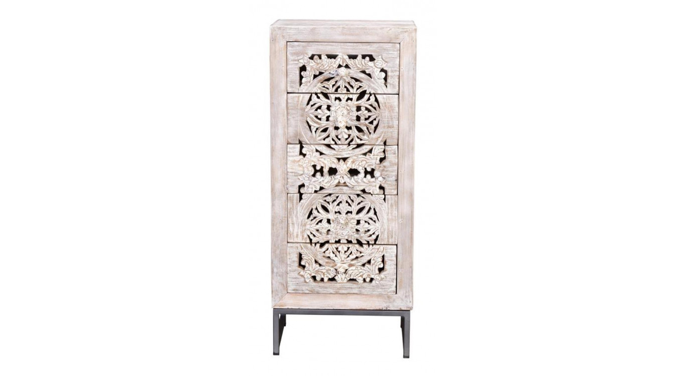 Kommode mit 5 Schubladen Holz, Eisen Weiß 45x35x106cm