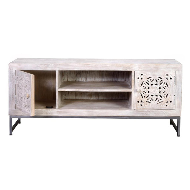 TV-Möbel Holz, Eisen Weiß 130x40x55cm